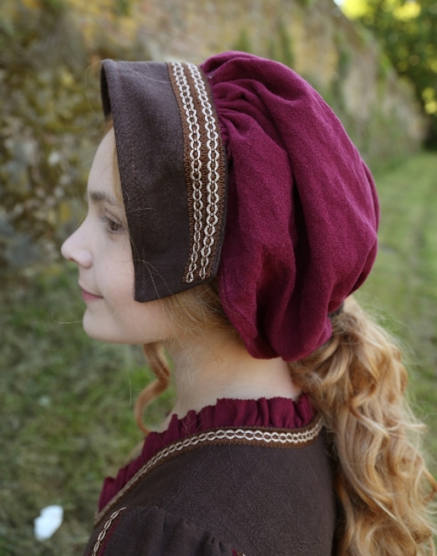 Haube Leinen Eleonore Zofe weinrot