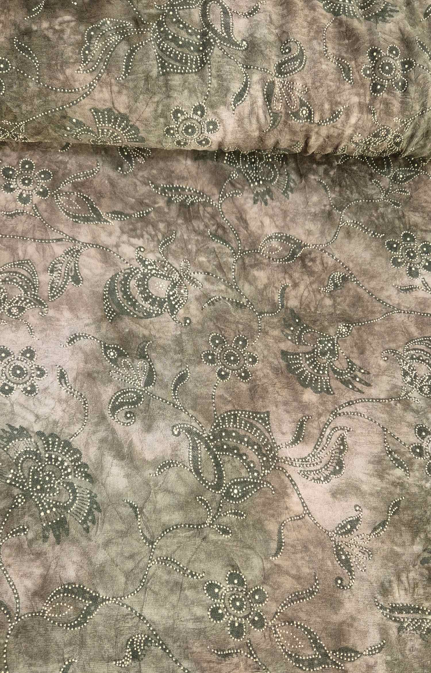 Stoff Chiffon Blumenmuster grün-beige