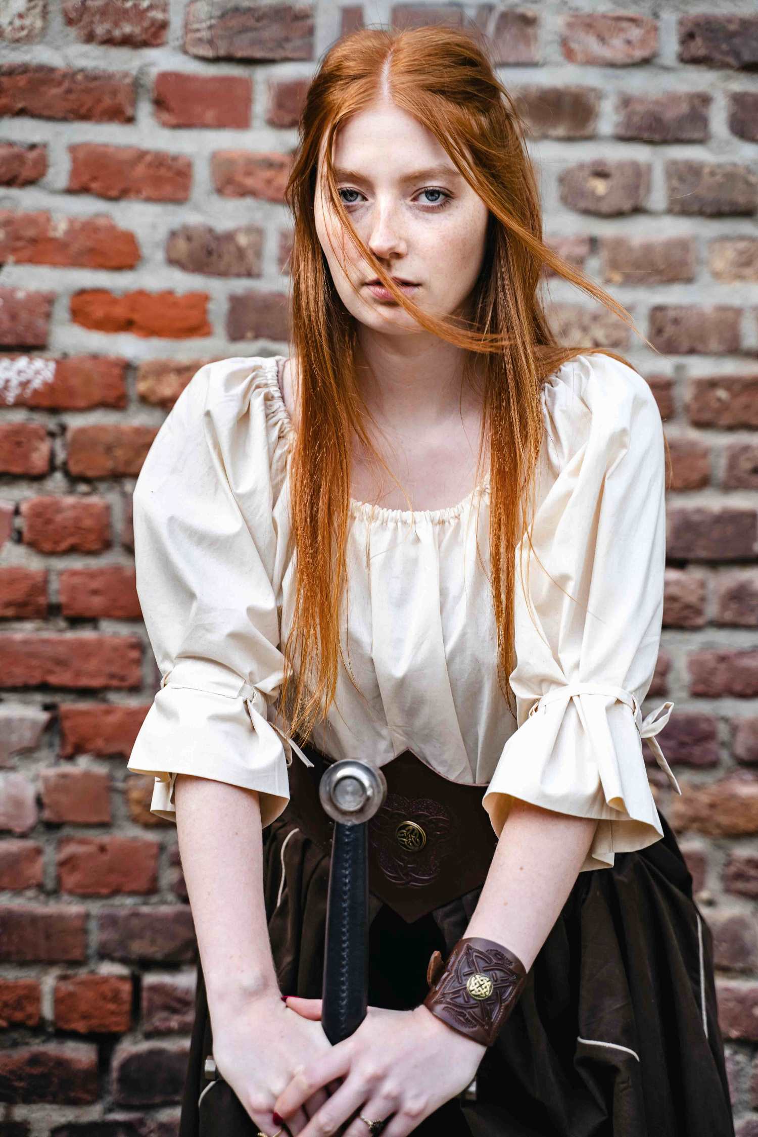 Mittelalter Kämpferin Bluse Ärmel halblang