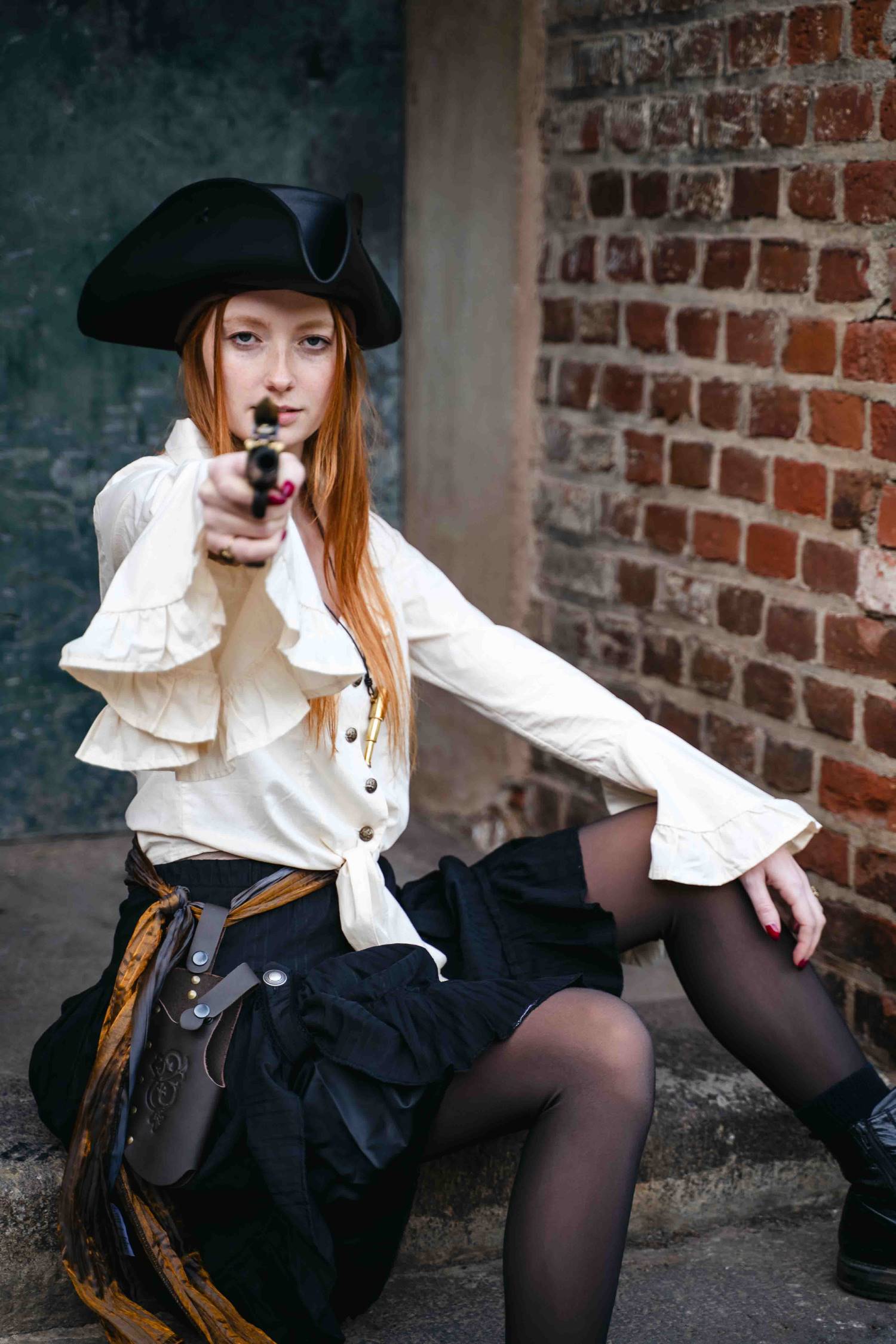 Piratenbluse Rüschen Karneval natur