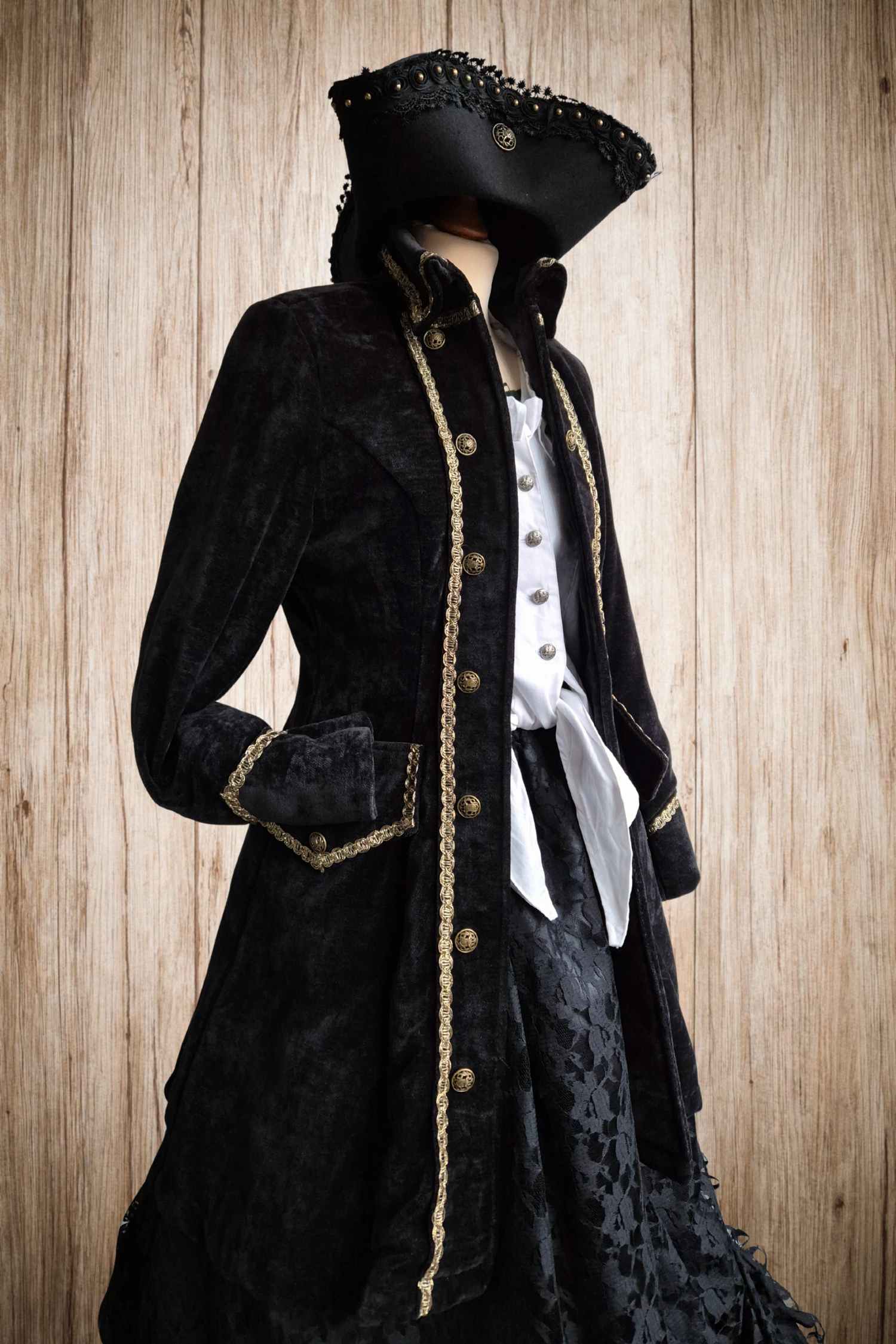 Piratenmantel Samt Damen schwarz