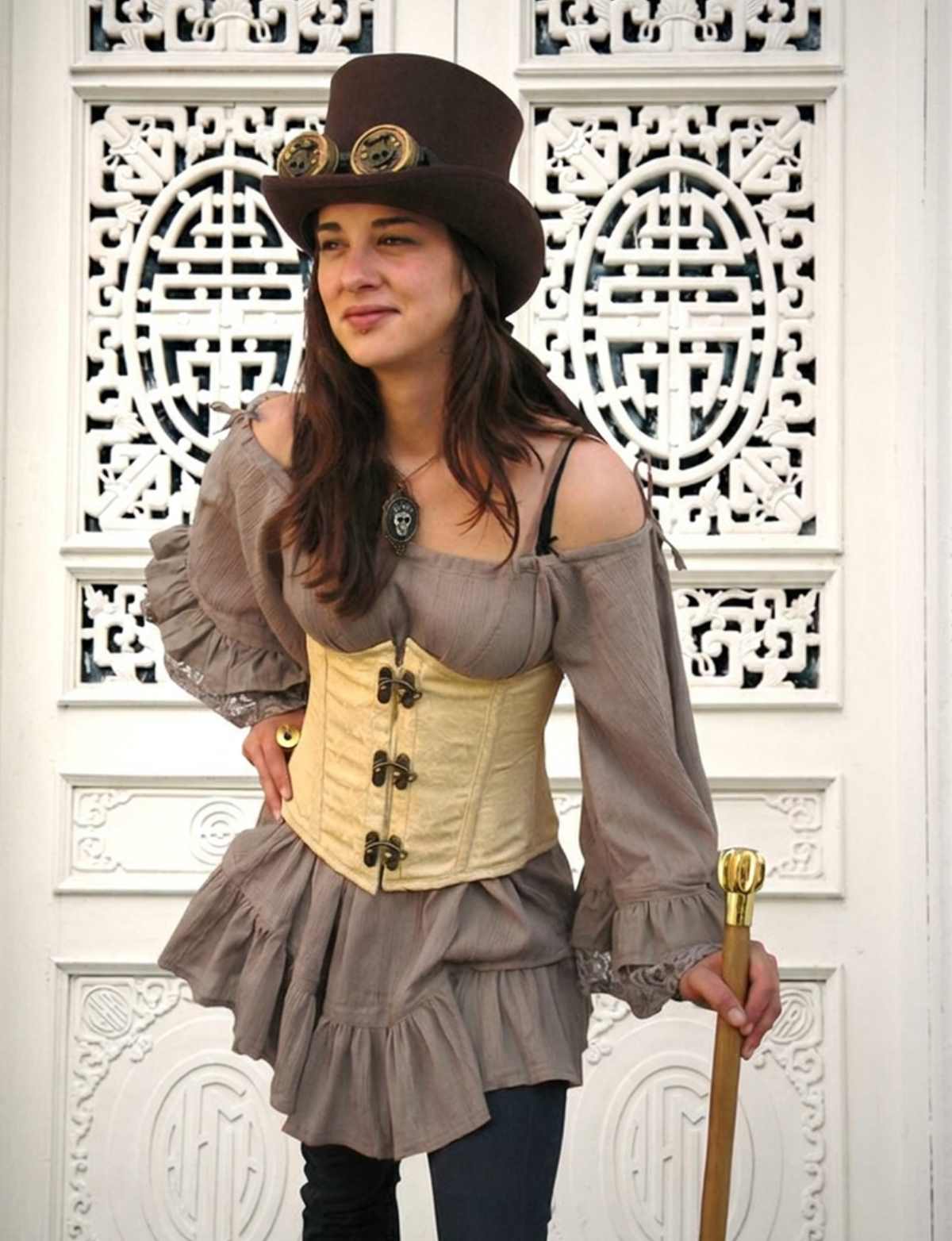 Piratenbluse Rüschenärmel Steampunk taupe S/M