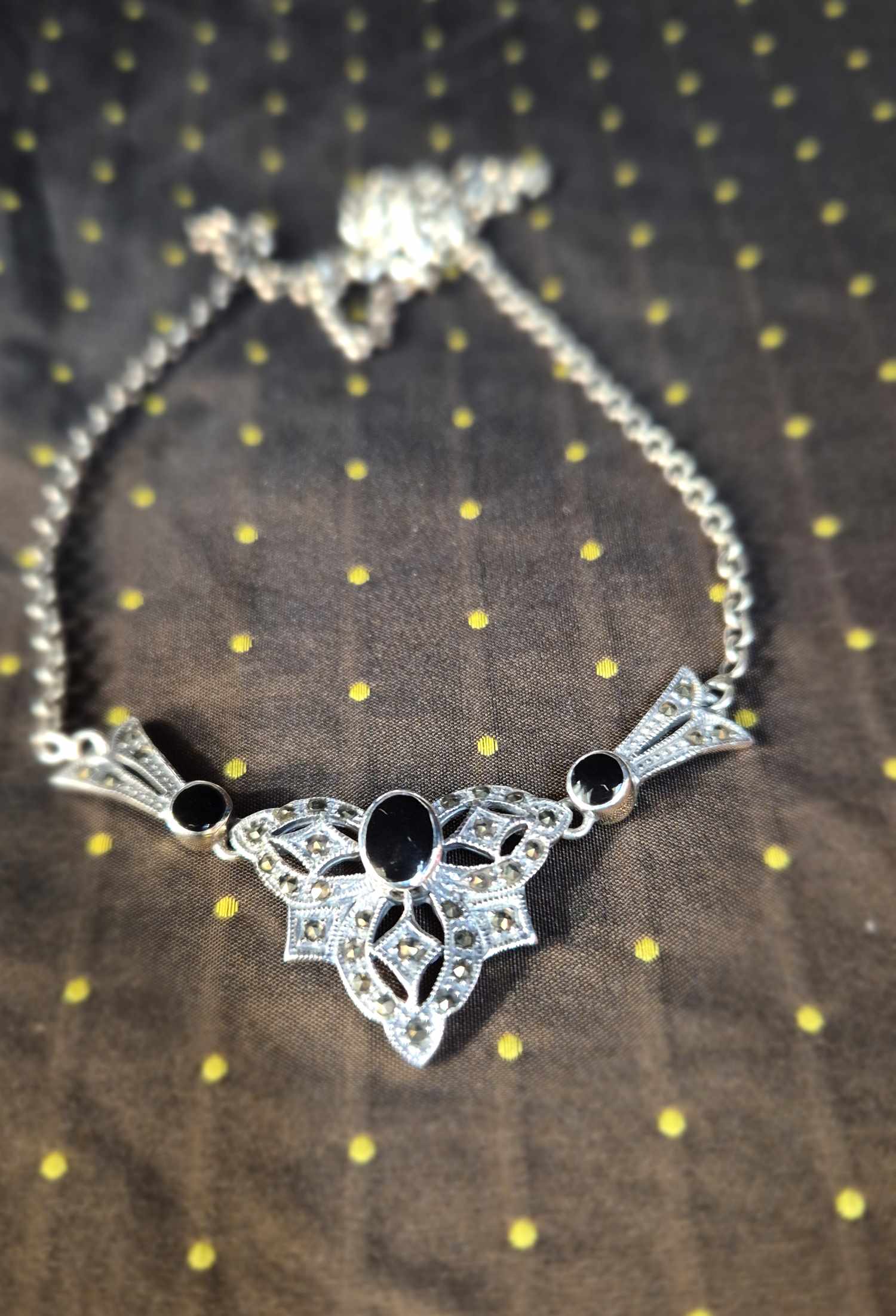 Silber Kette Collier mit Markasitstein