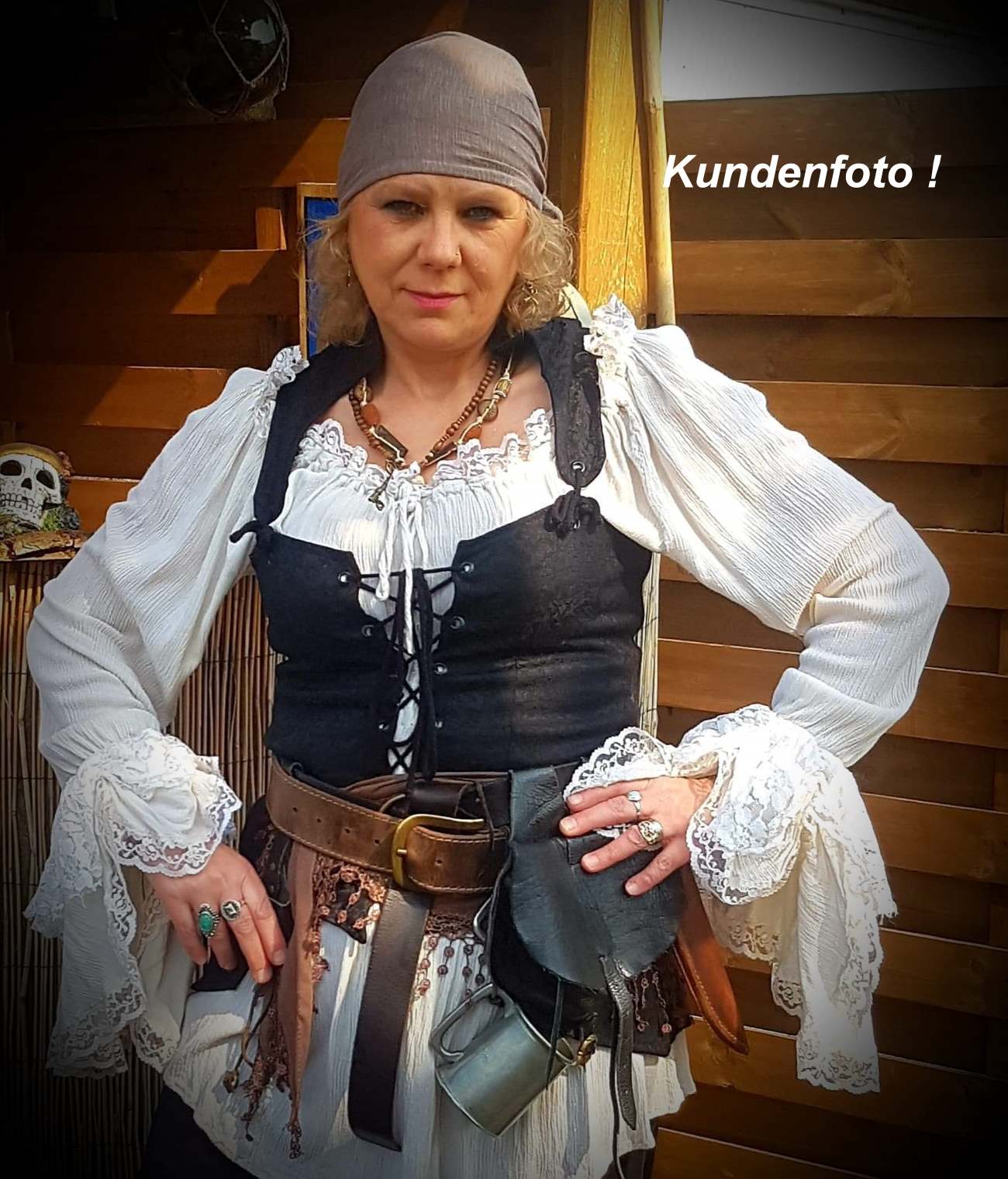 Bluse Piraten Damen lange Ärmel mit Rüschen