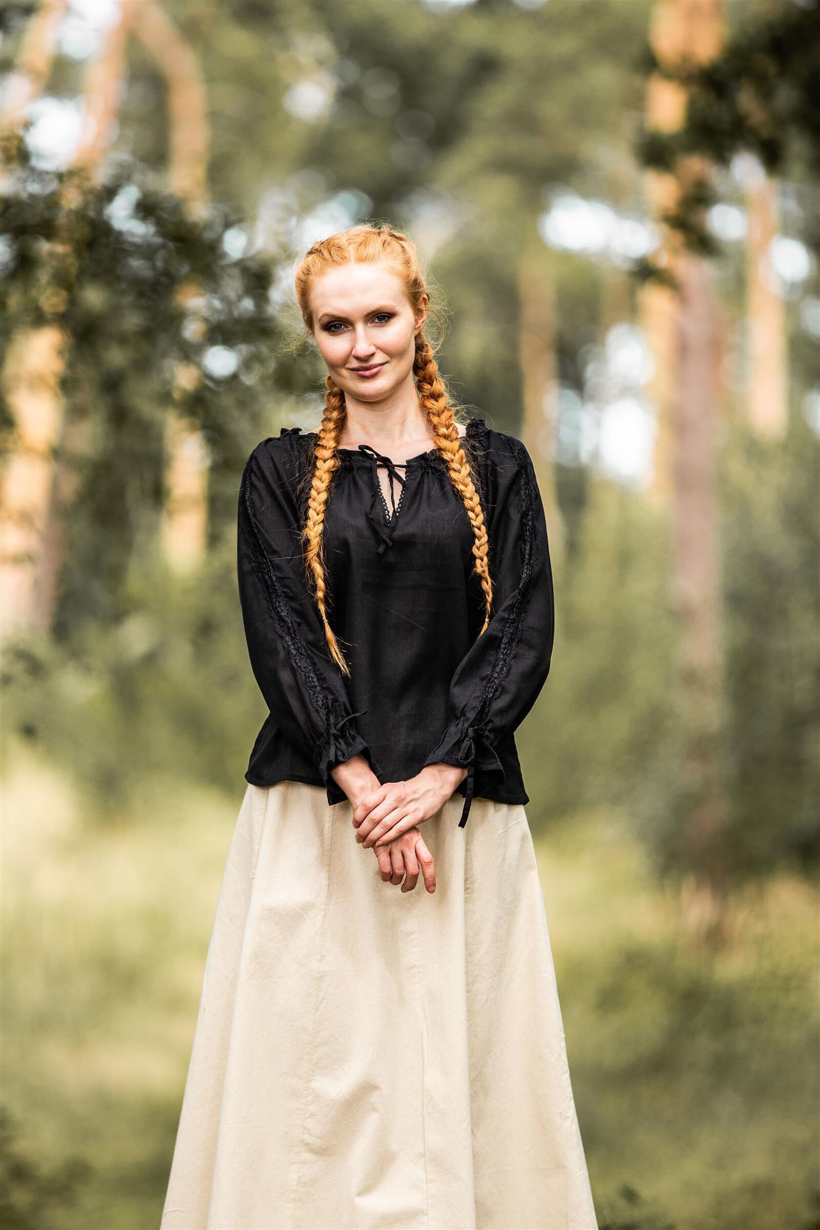 Bluse Folklore schwarz Langarm