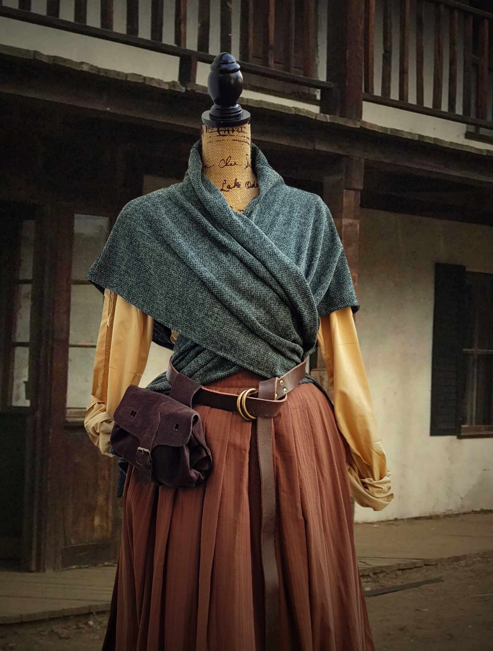 Cape Schultertuch Mrs. Fraser grün-grau