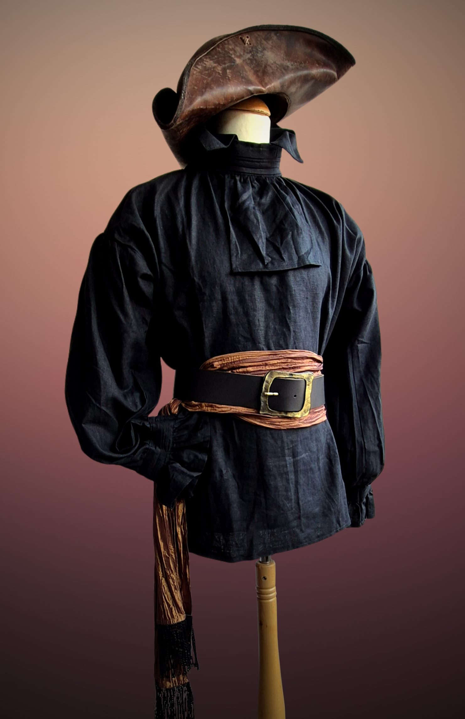 Piraten Leinen Hemd schwarz