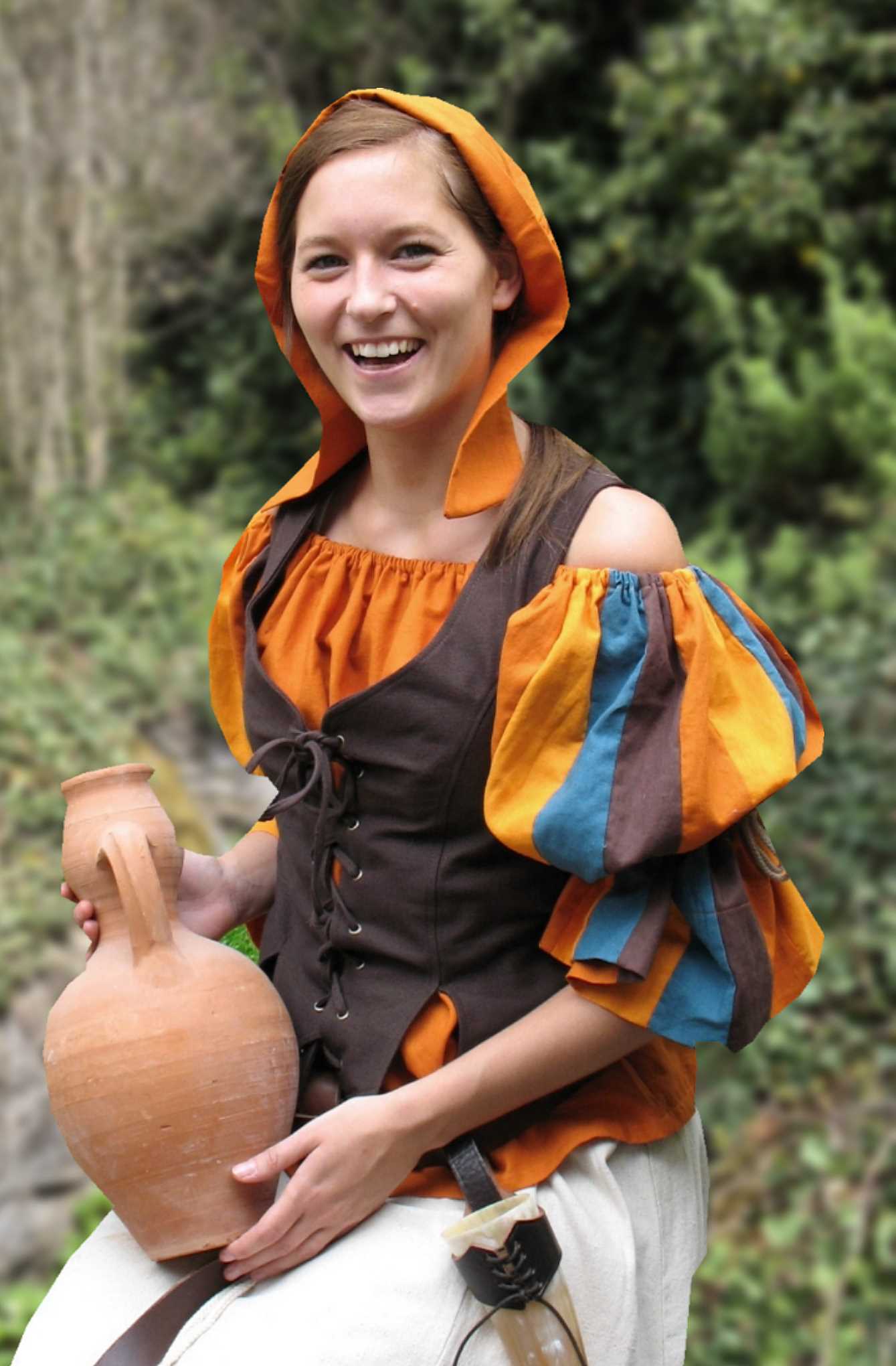 Mittelalter Haube Leinenmix orange