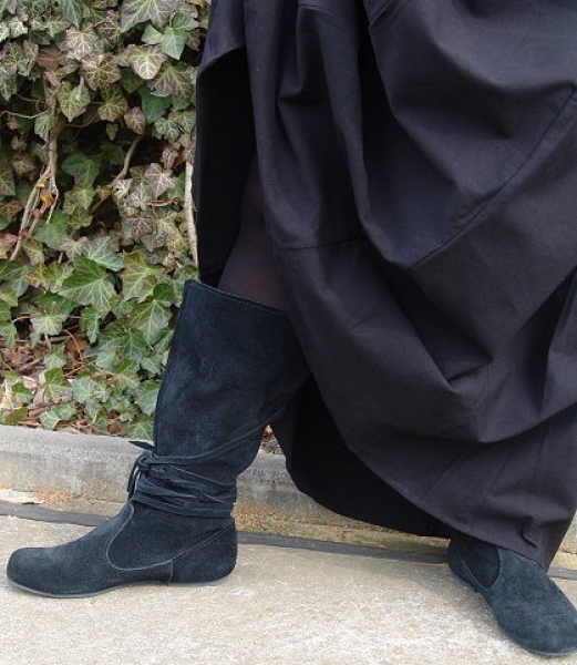 mittelalter stiefel halbhoch wildleder schwarz