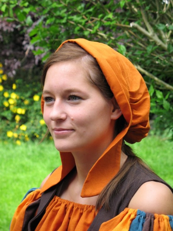 Mittelalter Haube Leinenmix orange