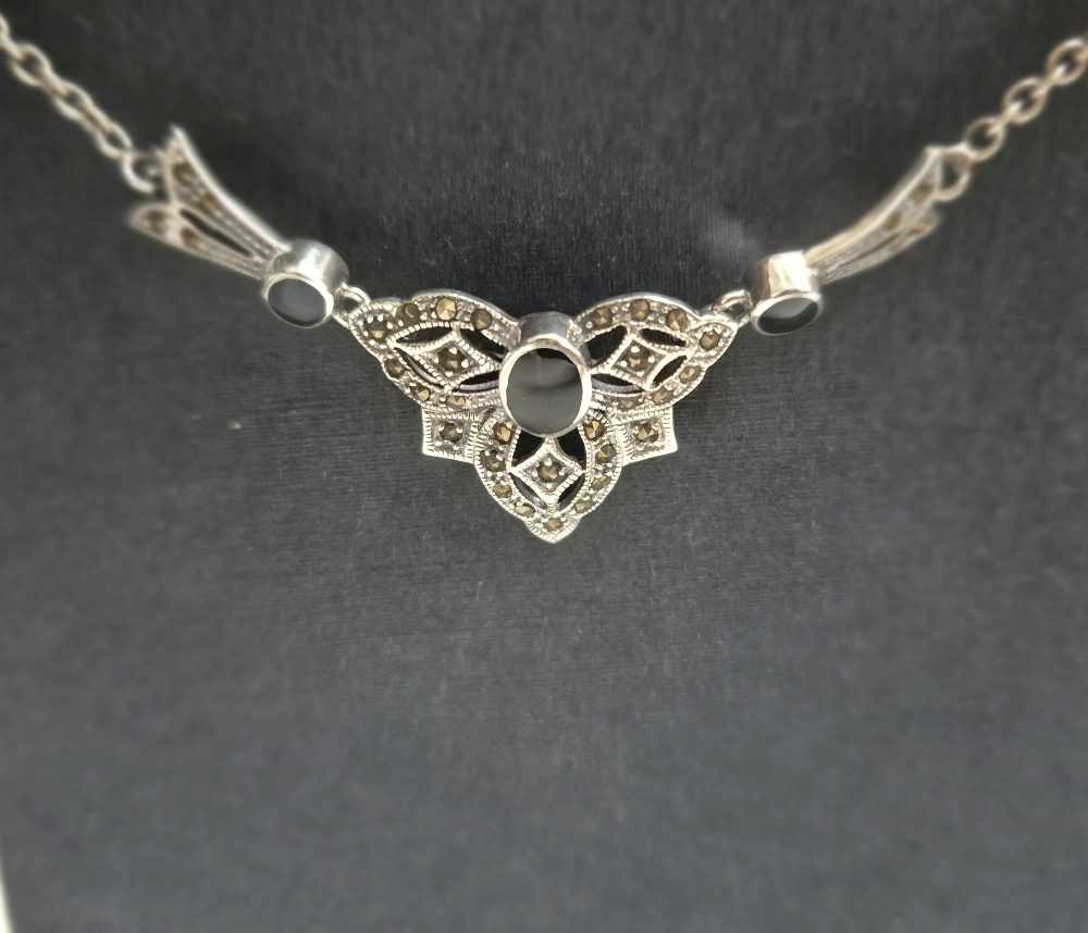 Silber Kette Collier mit Markasitstein