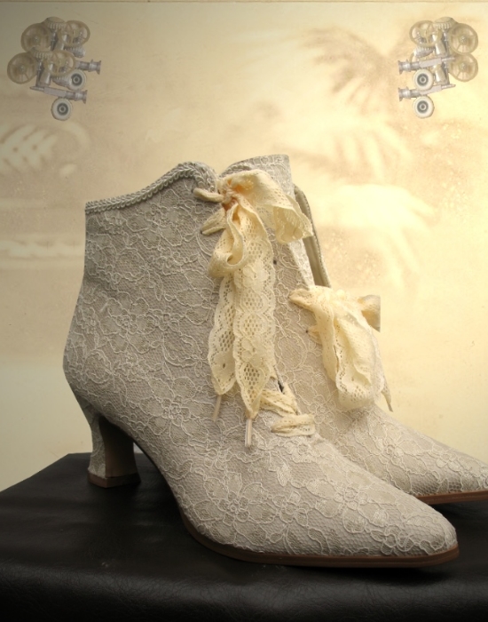 schuhe stiefelette creme viktorianisch