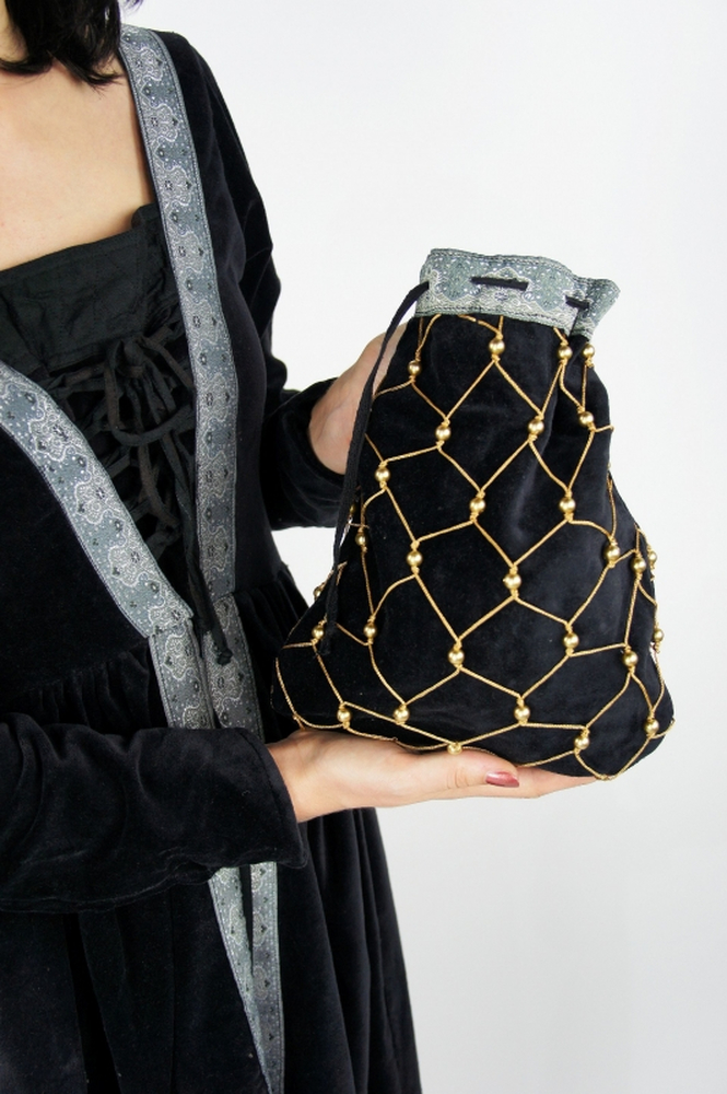 Samtbeutel Tasche mit Perlen
