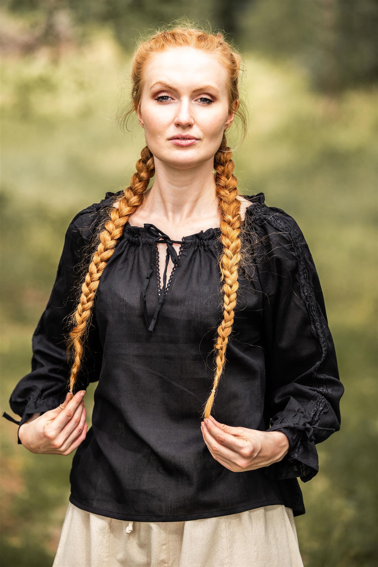 Bluse Folklore schwarz Langarm