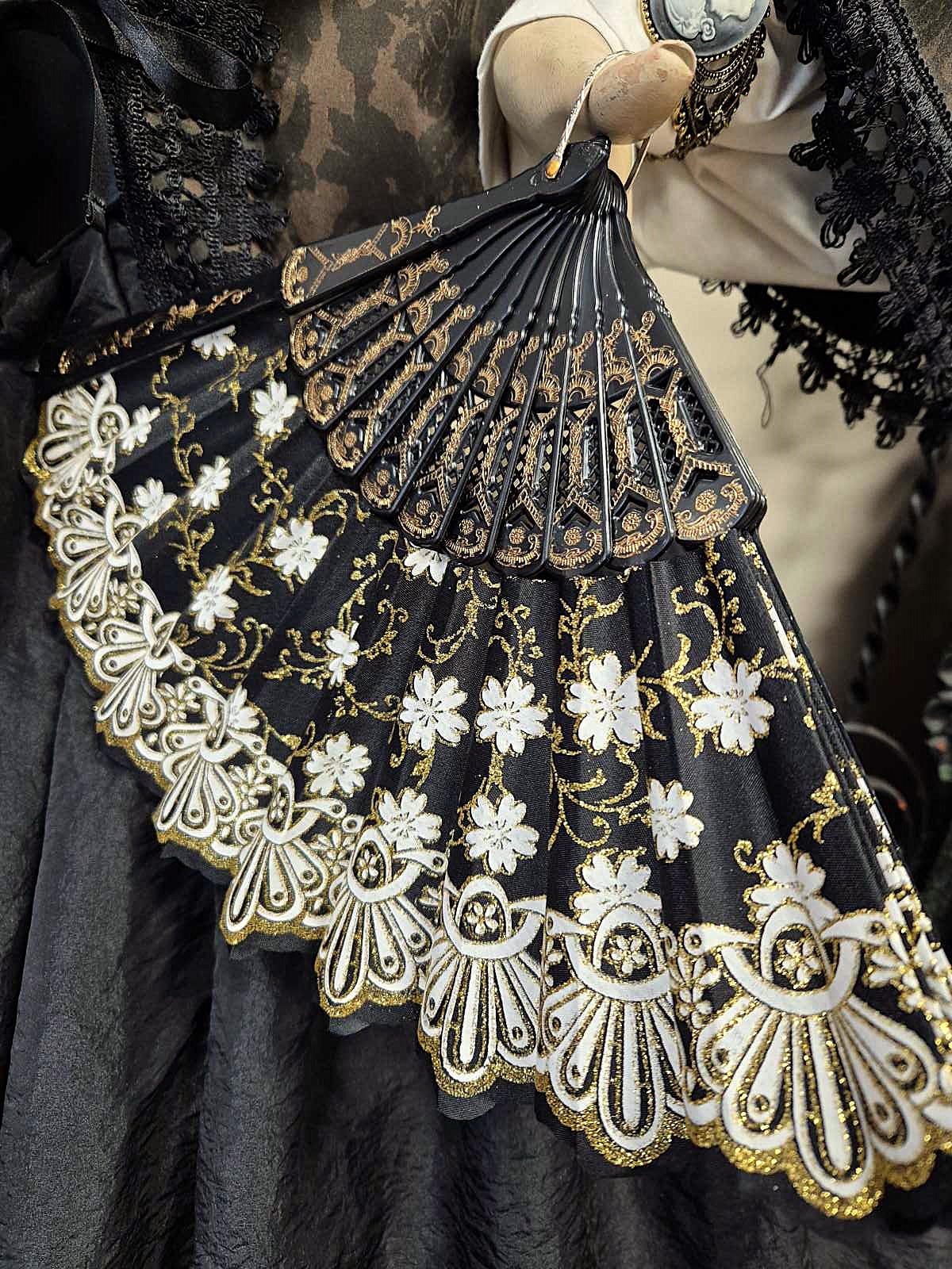 fächer schwarz rokkoko western 