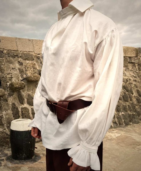 Piraten Soldatenhemd Leinen Weiß